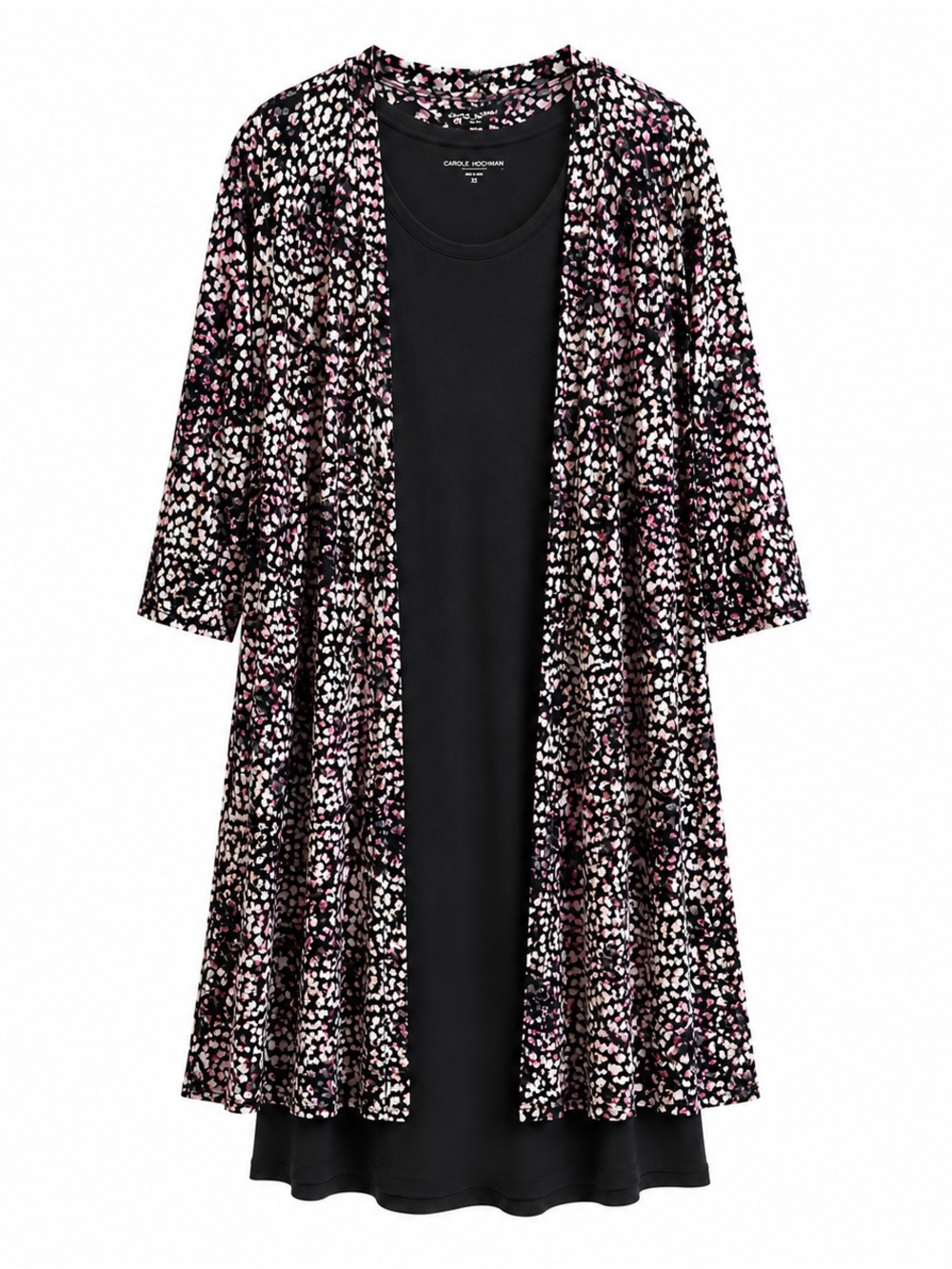 Carole Hochman 2 Pc Floral Duster Cardigan & Black Dress Lounge Set Women XS